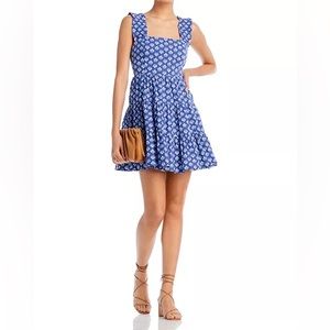 AQUA Floral Tile Print Poplin Tiered Mini Dress